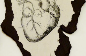 tableau en grès et porcelaine motif cœur planche d'anatomie