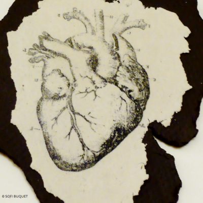 tableau grès et porcelaine décor cœur planche d'anatomie